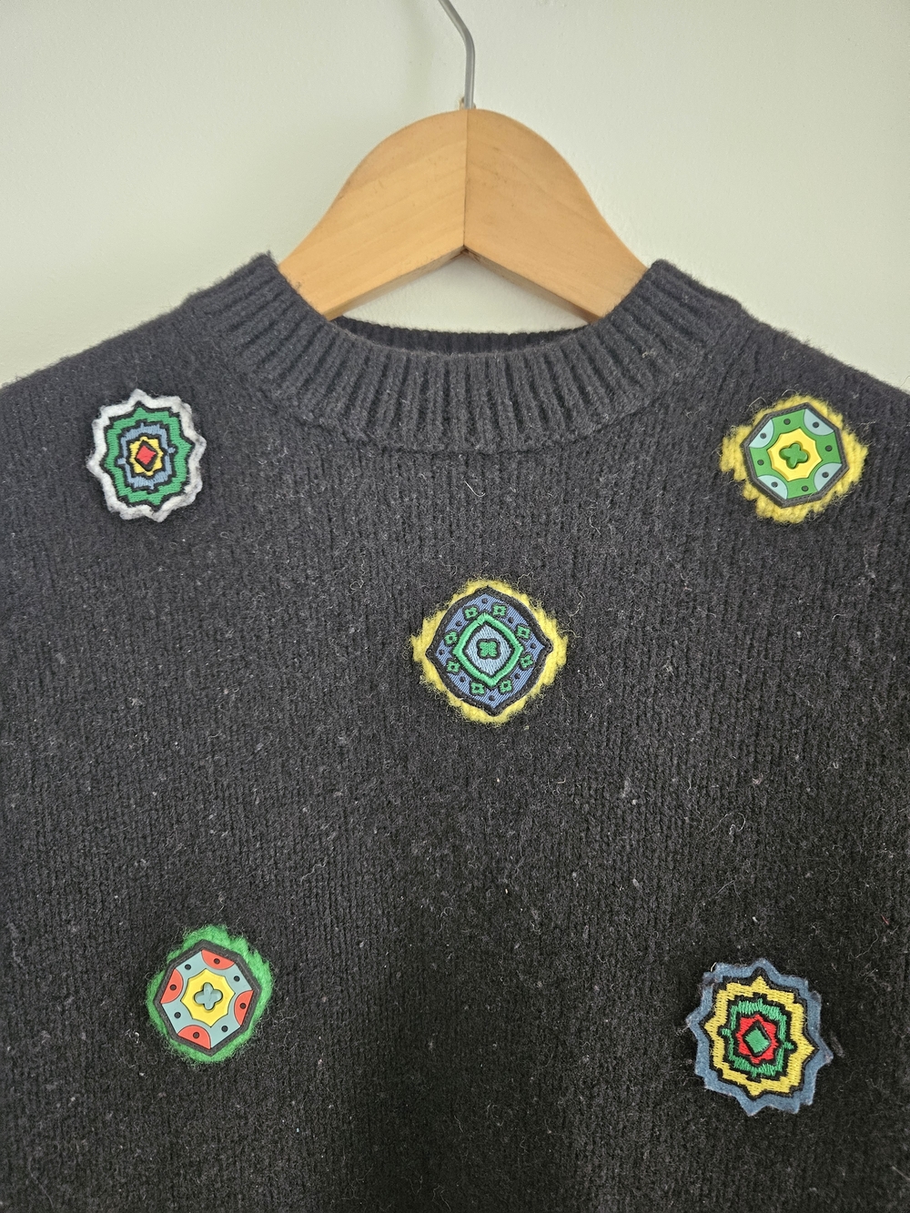 Kenzo x H&M Wool Sweater Black Embroidered Patch Crewneck Womens Small - Picture 5 of 9